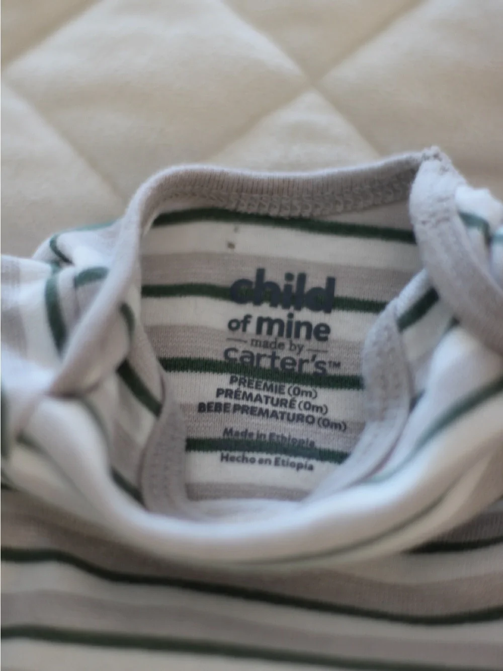 Carter's White and Green Striped Short-Sleeve Baby Bodysuit